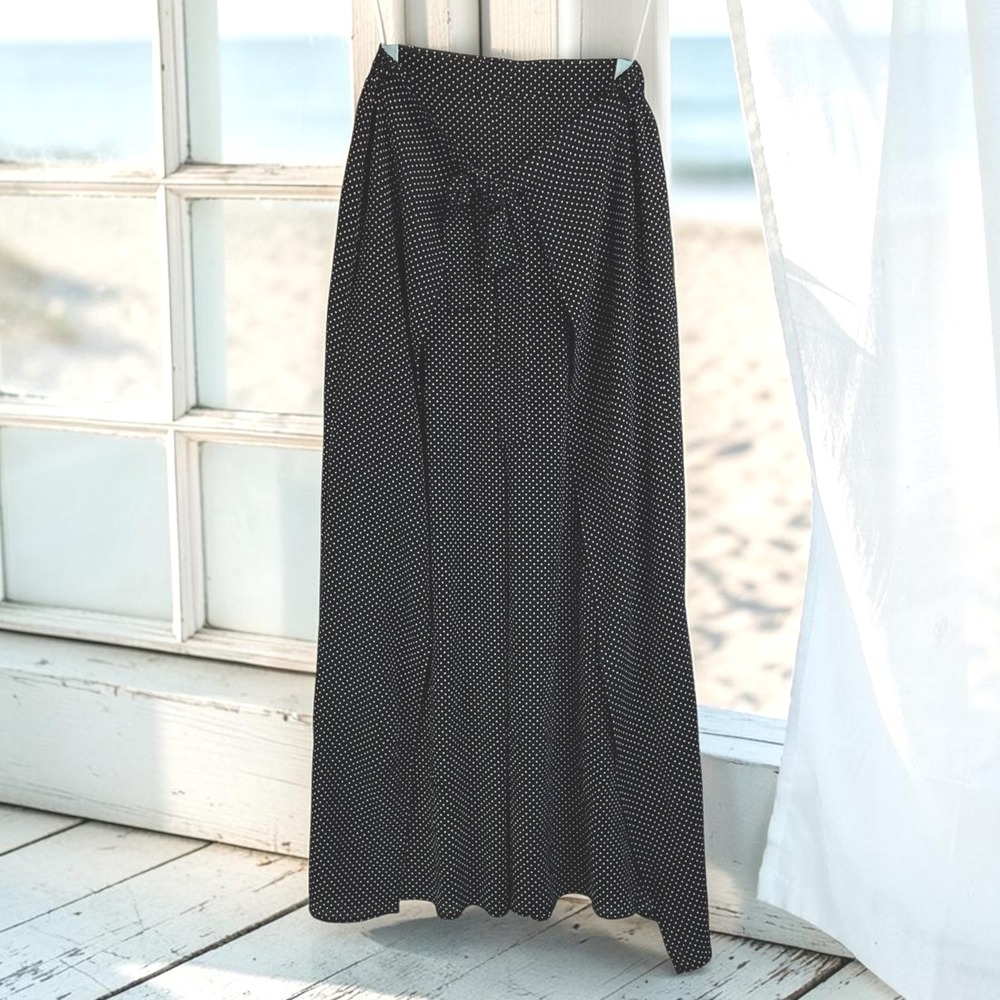 Wide Leg Pants Gypsy XL Black Polka Dot Tie Front Flowy Retro Pinup Minimalist